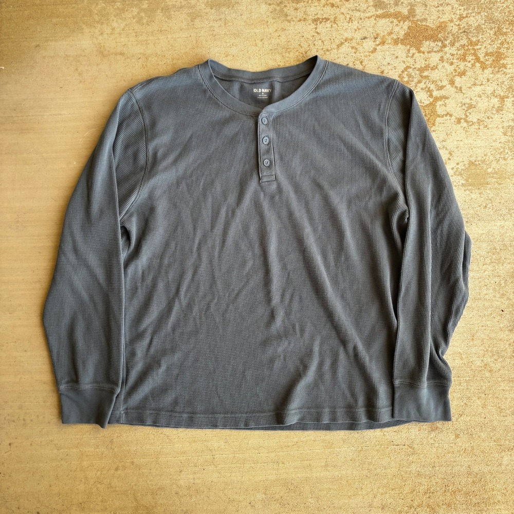 Old Navy Mens XL Light Blue Thermal Waffle Knit Long Sleeve Henley Shirt
